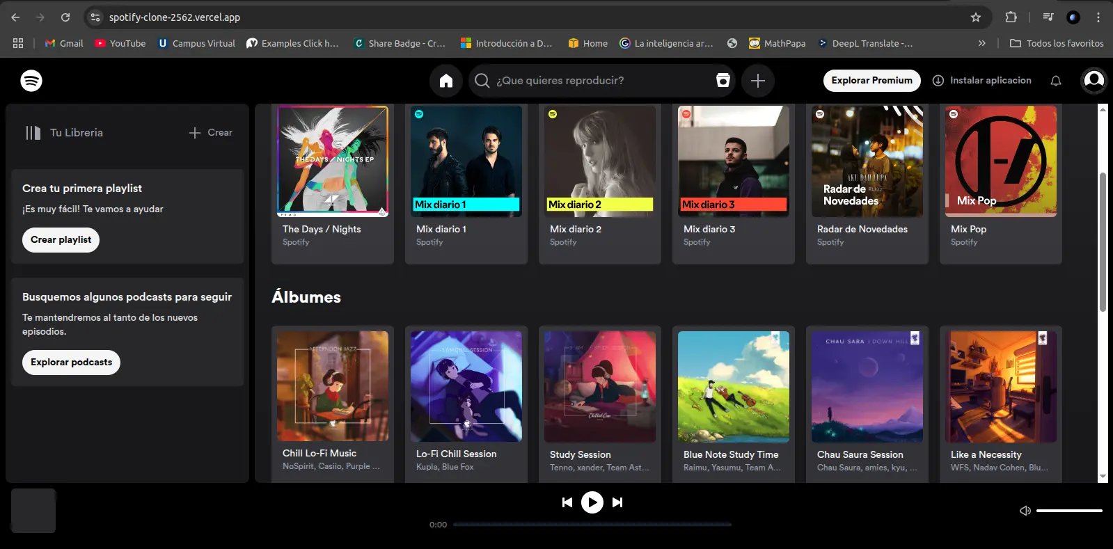 This project is a music playlist management application built with Astro and React. It features a simulated API, global state management with Zustand, and various performance optimizations using React hooks. The project is styled using Tailwind CSS.